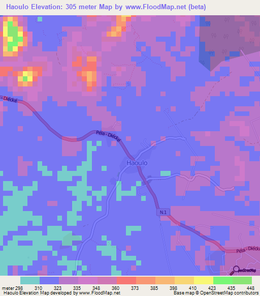 Haoulo,Guinea Elevation Map