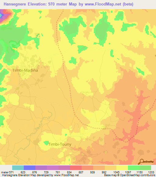 Hansegnere,Guinea Elevation Map