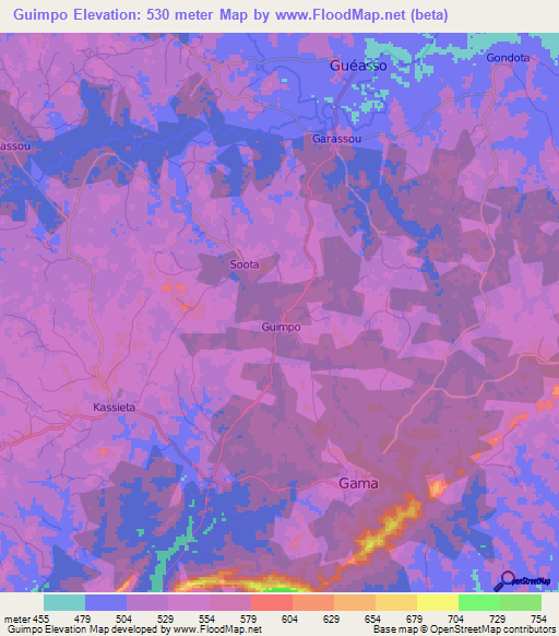 Guimpo,Guinea Elevation Map