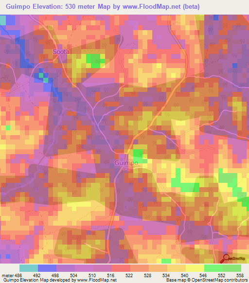 Guimpo,Guinea Elevation Map