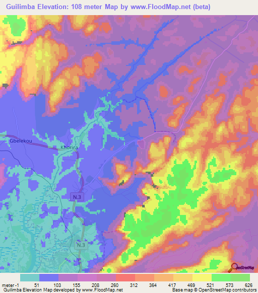 Guilimba,Guinea Elevation Map