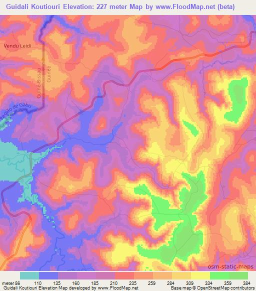 Guidali Koutiouri,Guinea Elevation Map