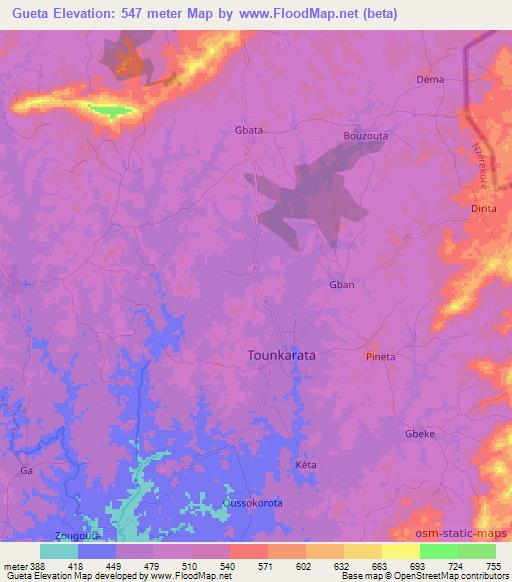 Gueta,Guinea Elevation Map