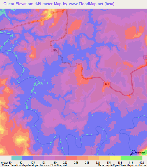 Guera,Guinea Elevation Map