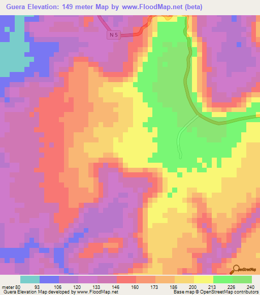 Guera,Guinea Elevation Map