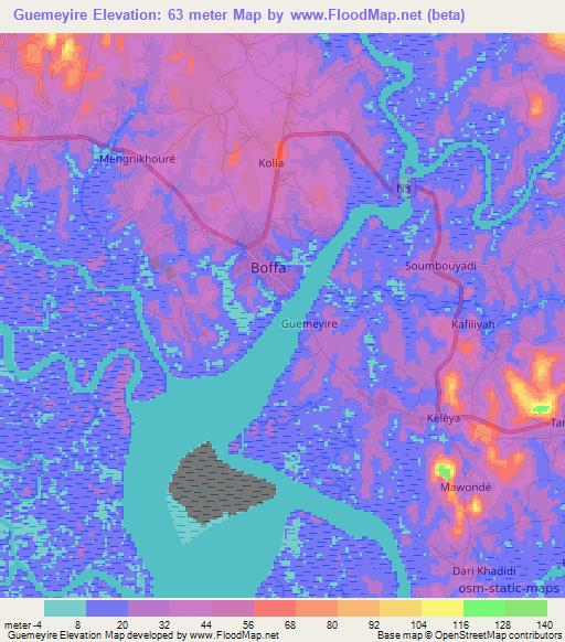 Guemeyire,Guinea Elevation Map