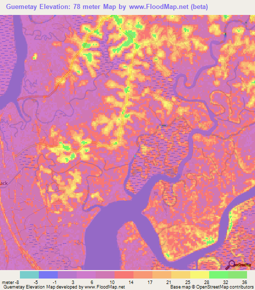 Guemetay,Guinea Elevation Map