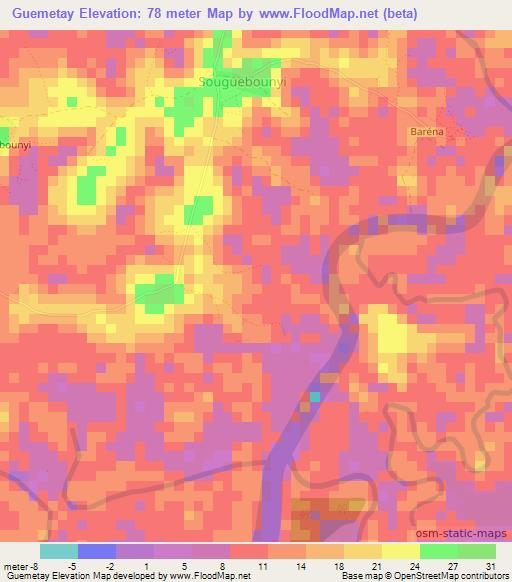 Guemetay,Guinea Elevation Map