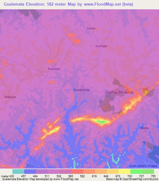 Guelemata,Guinea Elevation Map