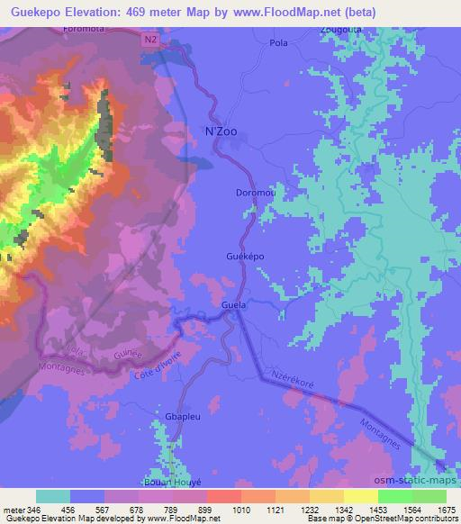 Guekepo,Guinea Elevation Map