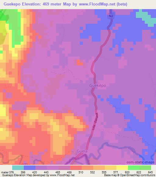 Guekepo,Guinea Elevation Map