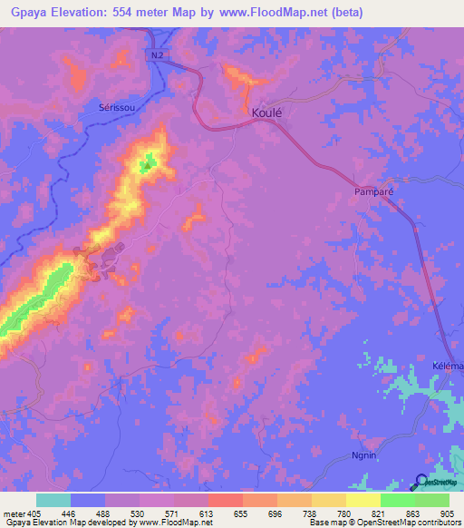 Gpaya,Guinea Elevation Map