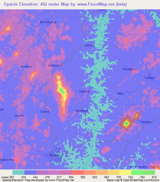 Gpaole,Guinea Elevation Map