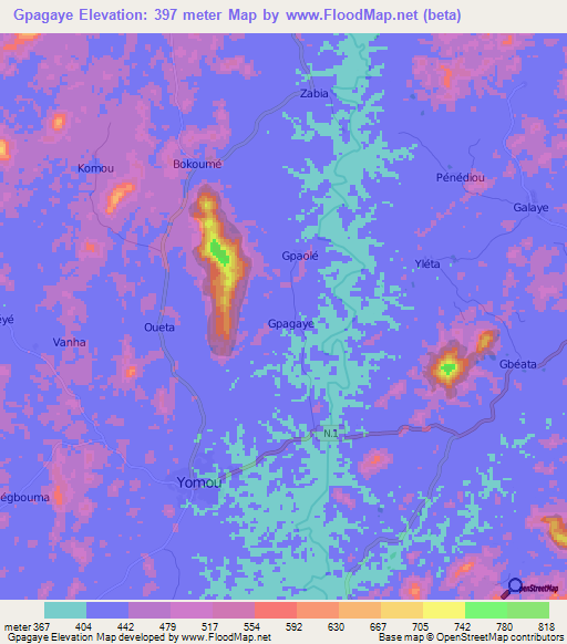 Gpagaye,Guinea Elevation Map