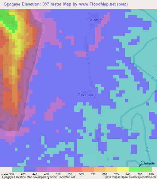 Gpagaye,Guinea Elevation Map