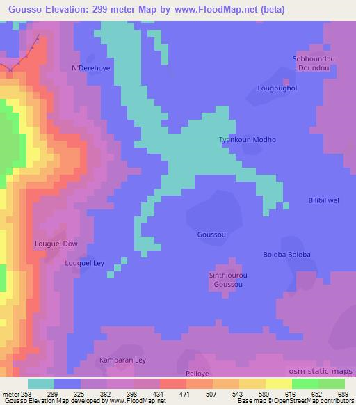 Gousso,Guinea Elevation Map