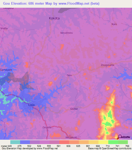 Gou,Guinea Elevation Map