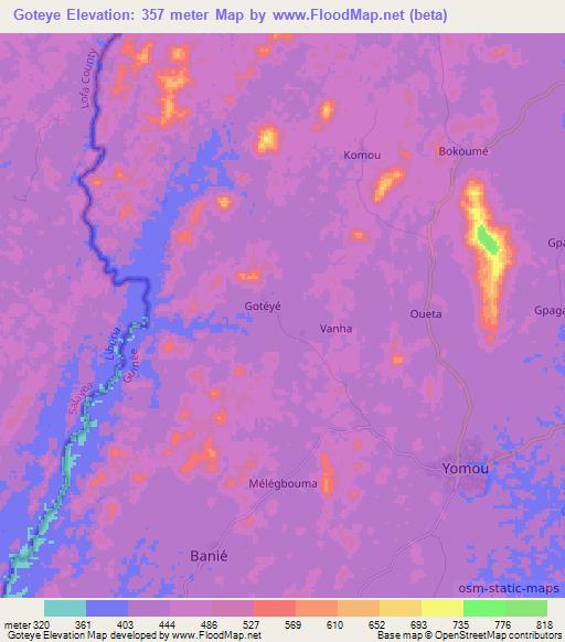 Goteye,Guinea Elevation Map