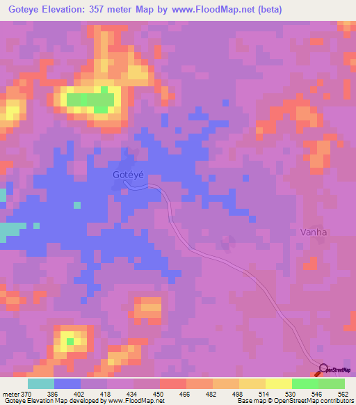 Goteye,Guinea Elevation Map