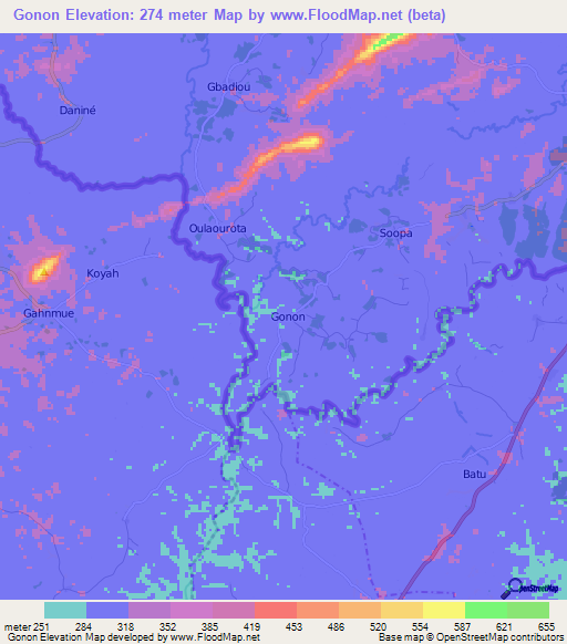 Gonon,Guinea Elevation Map