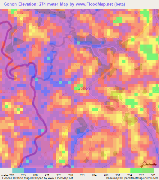 Gonon,Guinea Elevation Map