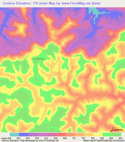 Gonkou,Guinea Elevation Map