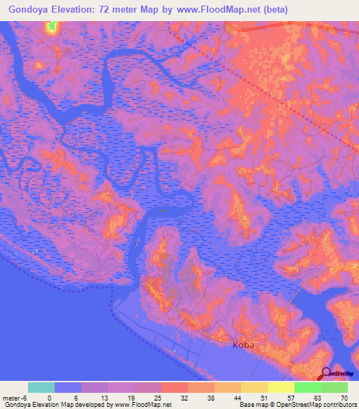 Gondoya,Guinea Elevation Map