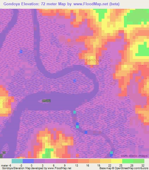 Gondoya,Guinea Elevation Map