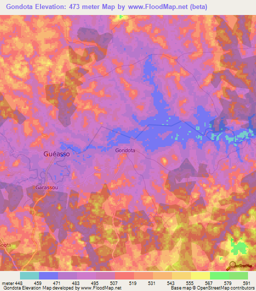 Gondota,Guinea Elevation Map