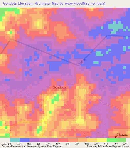 Gondota,Guinea Elevation Map