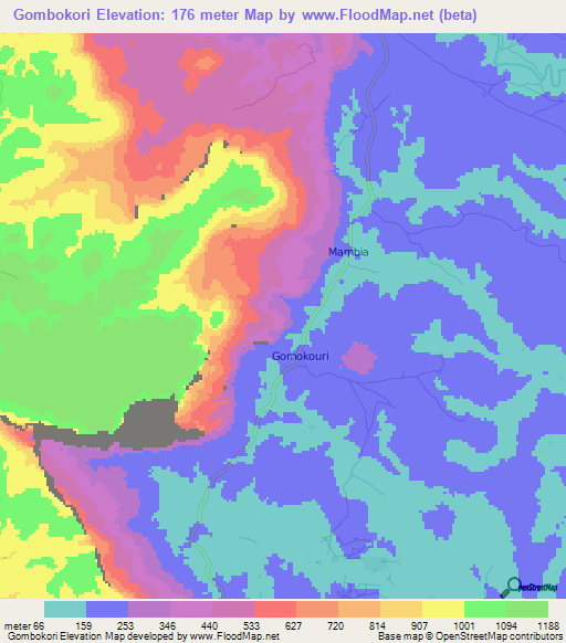 Gombokori,Guinea Elevation Map