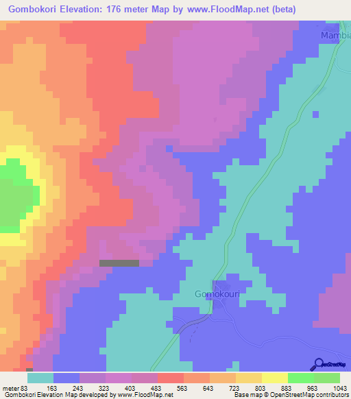 Gombokori,Guinea Elevation Map