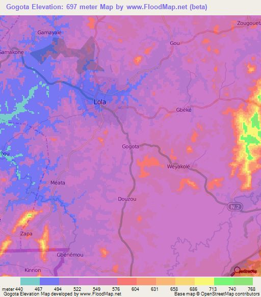 Gogota,Guinea Elevation Map