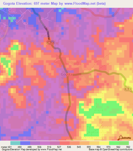 Gogota,Guinea Elevation Map