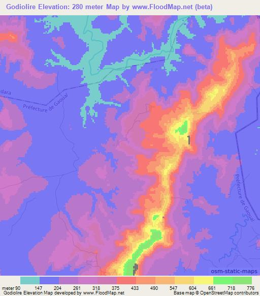 Godiolire,Guinea Elevation Map