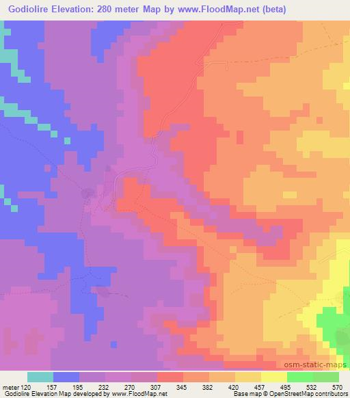 Godiolire,Guinea Elevation Map