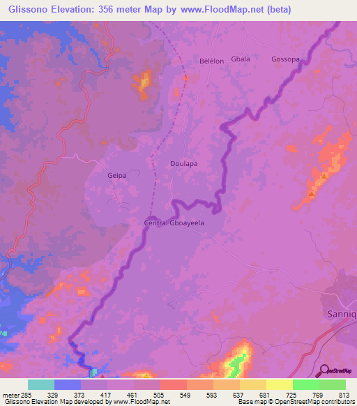 Glissono,Guinea Elevation Map