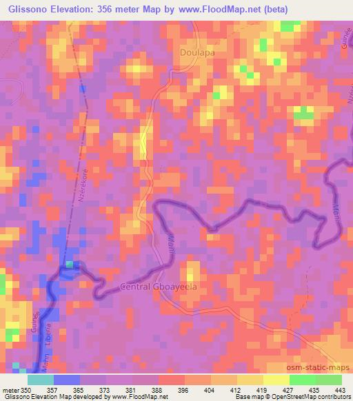 Glissono,Guinea Elevation Map