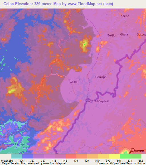 Geipa,Guinea Elevation Map