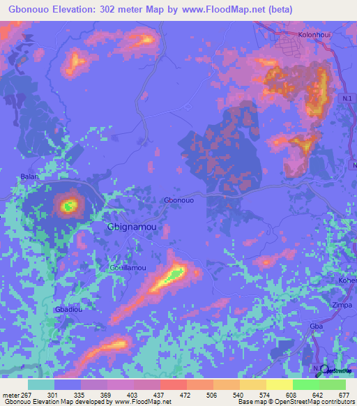 Gbonouo,Guinea Elevation Map