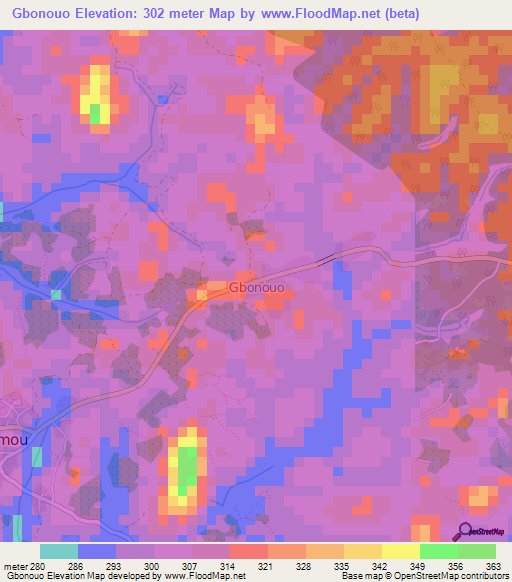 Gbonouo,Guinea Elevation Map