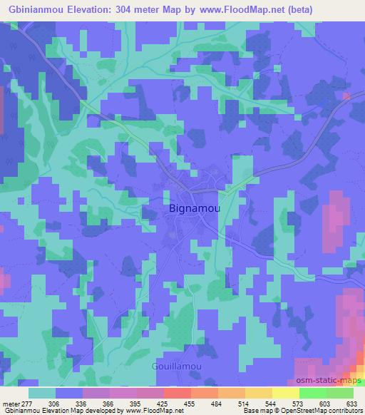 Gbinianmou,Guinea Elevation Map