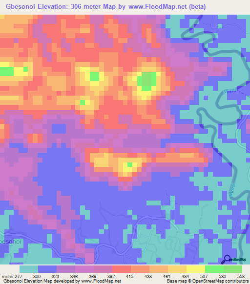 Gbesonoi,Guinea Elevation Map