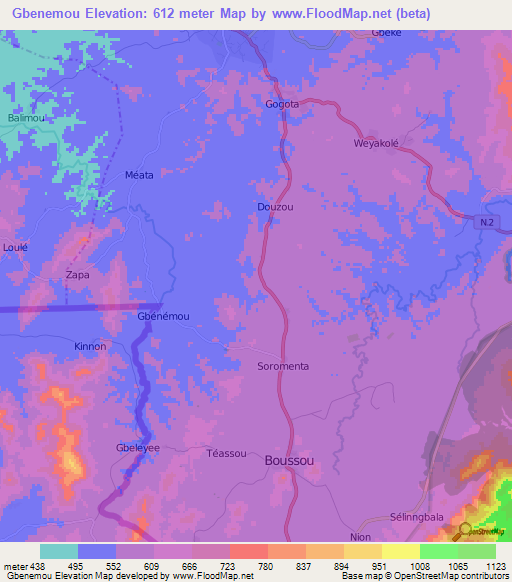 Gbenemou,Guinea Elevation Map