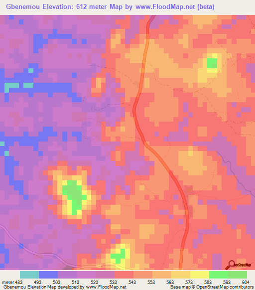 Gbenemou,Guinea Elevation Map