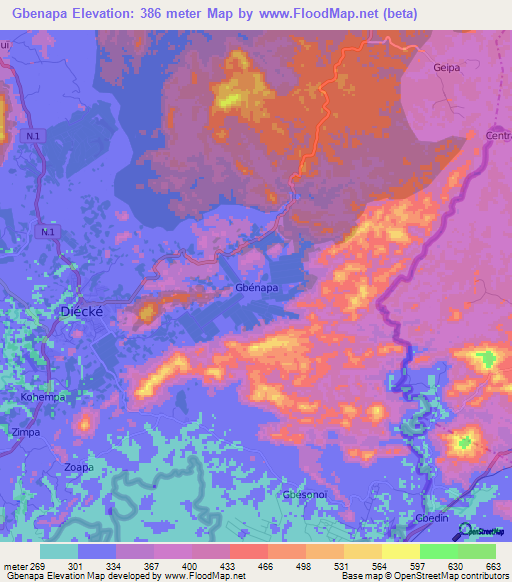 Gbenapa,Guinea Elevation Map