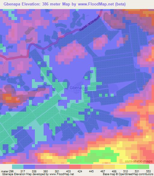 Gbenapa,Guinea Elevation Map