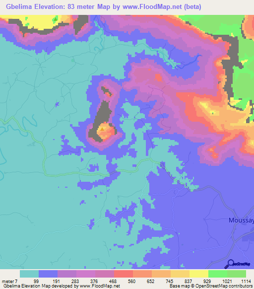 Gbelima,Guinea Elevation Map