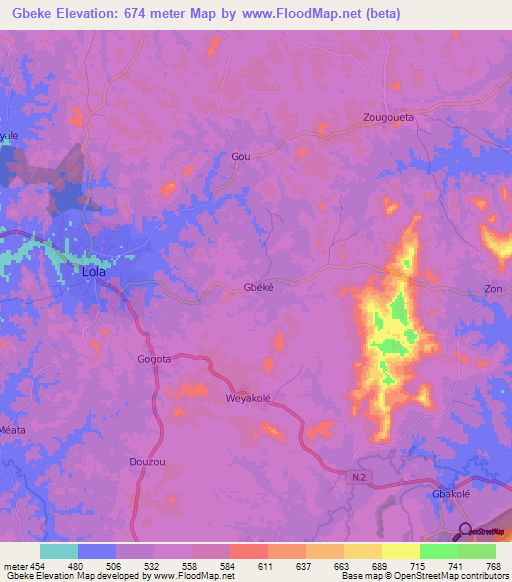 Gbeke,Guinea Elevation Map