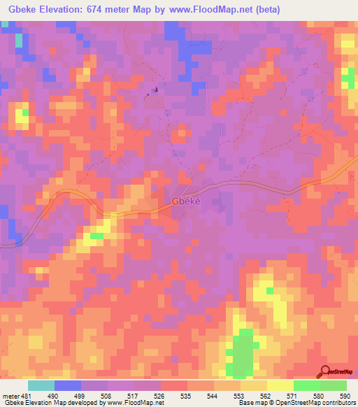 Gbeke,Guinea Elevation Map